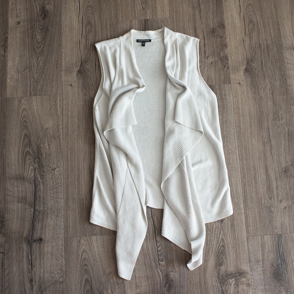 Eileen Fisher Large open front sweater vest gray